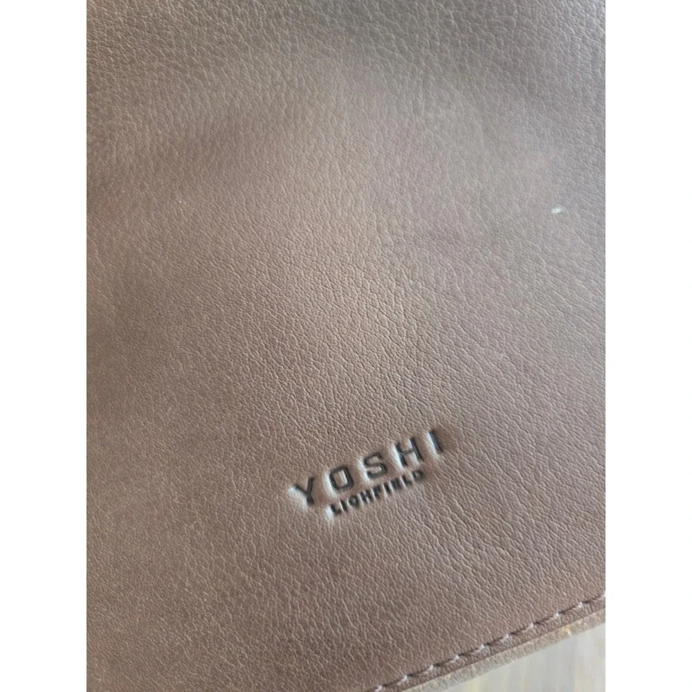 Yoshi Lichfield Tan Brown Leather Slim Clutch Bag with Floral Dust Bag Accessory